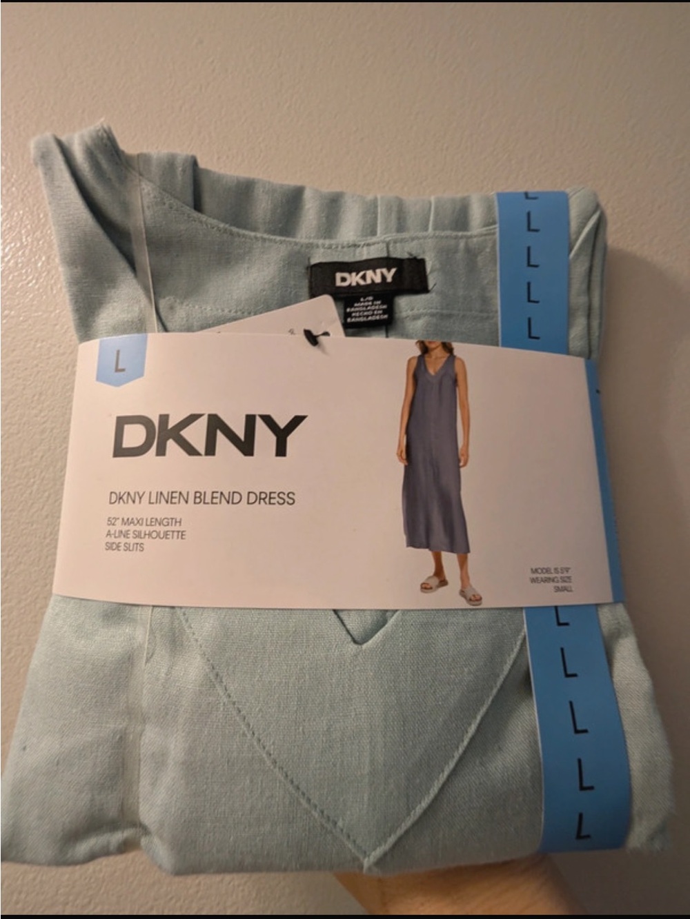 DKNY Light Aqua Linen-Blend maxi Dress size large 52”